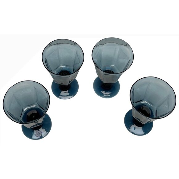 Lenox Antique Blue Glass Goblets Set Of 4 Hand Blown Stemware - Picture 3 of 4